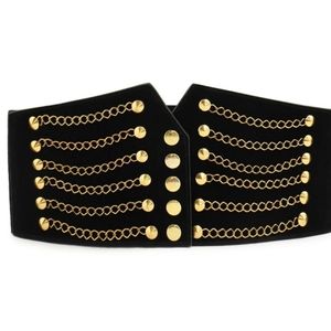 Women's Gold Tone Chain Front Elastic High Waist Belt